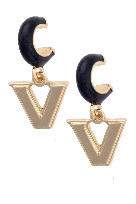 Vanderbilt Commodores Logo Huggie Hoop Earrings in Black/Shiny Gold