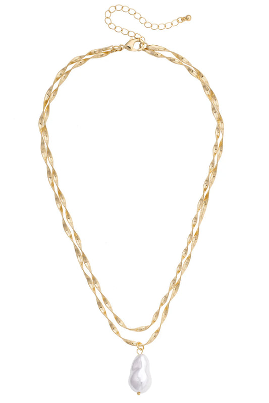 Alexandria Layered Pearl Pendant Necklace in Shiny Gold