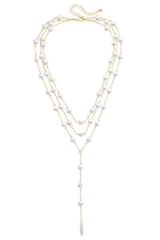 Esmeralda Layered Pearl Lariat Necklace in Ivory