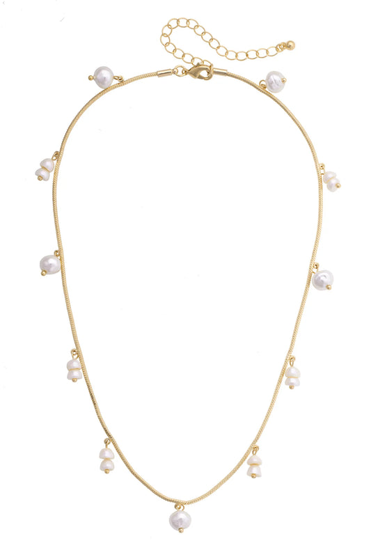 Lane Pearl Cord Drip Necklace in Shiny Gold