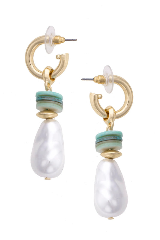 Leandra Pearl Shell Drop Hoop Earrings in Seafoam