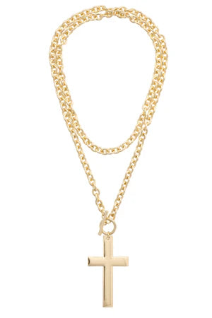 Charlotte Cross Toggle Front Necklace in Shiny Gold