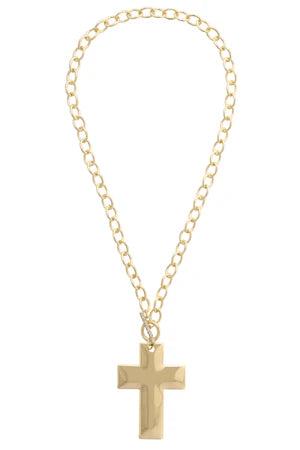 Lizzie Cross Toggle Necklace in Shiny Gold