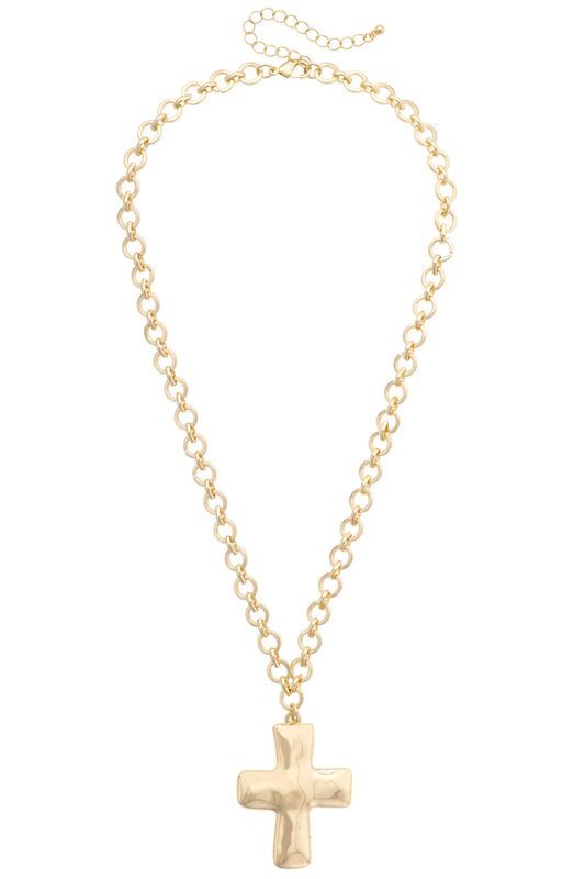 Cici Hammered Cross Necklace in Shiny Gold