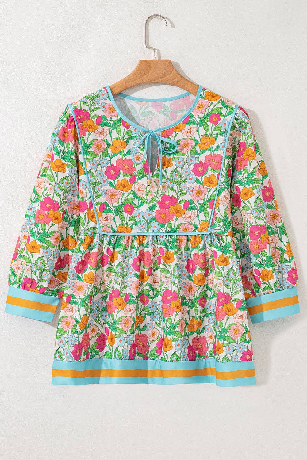 Green Floral Print Babydoll Blouse