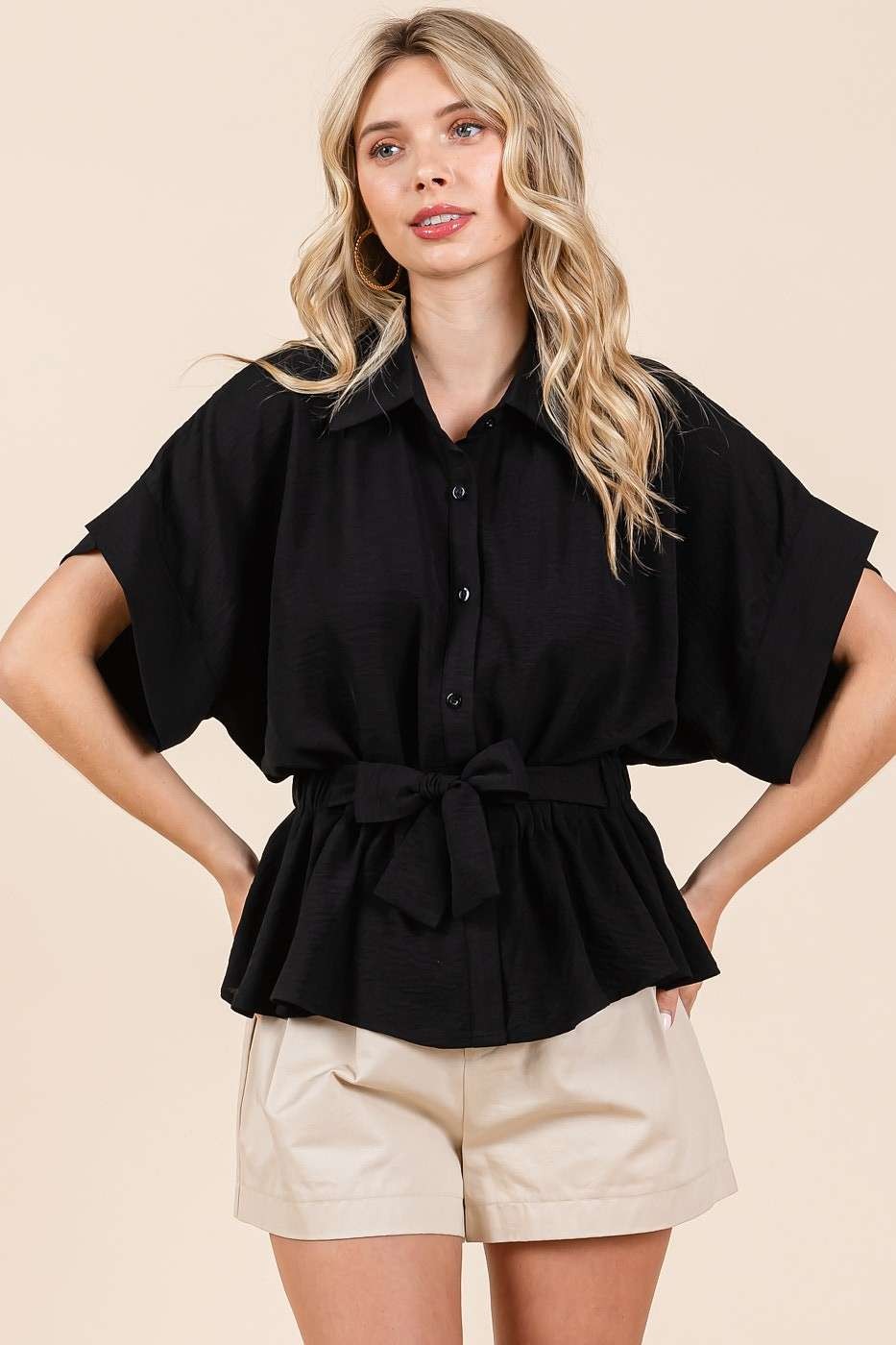 Airflow Elastic Waist Peplum Shirt Blouse