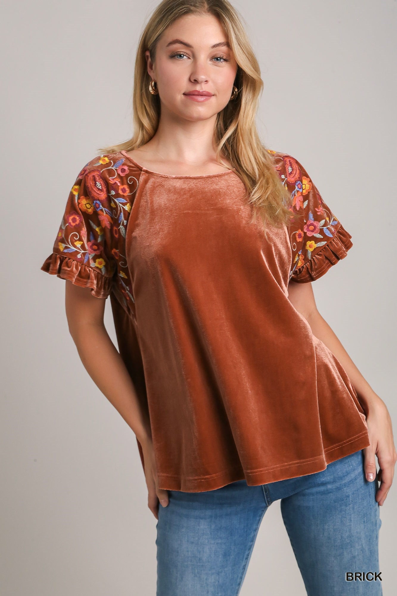Curvy Velvet Embroidery Short Top