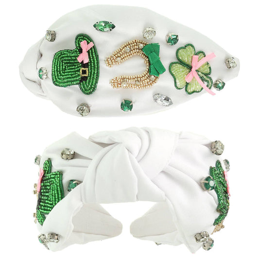 Sophia Collection - St. Patrick's Theme Top Knotted Headband : White
