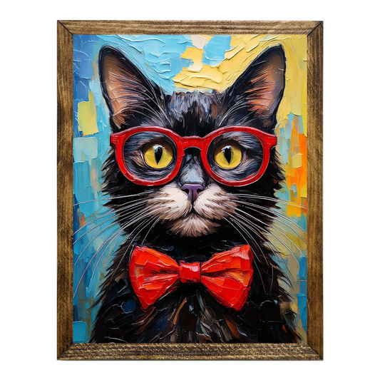 Jarmz Designs - ARTISTIC SERIES TIMBERLAND- ANIMALS WITH GLASSES BLACK CAT: 9"x11"