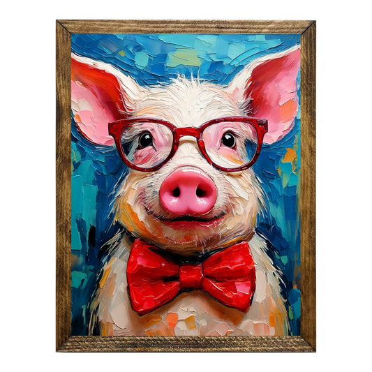 Jarmz Designs - ARTISTIC SERIES TIMBERLAND- ANIMALS WITH GLASSES PIGGY: 9"x11"