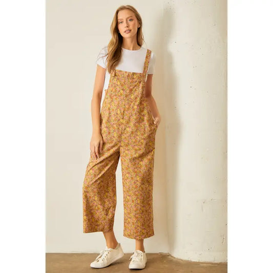 Floral Print Corduroy Overall
