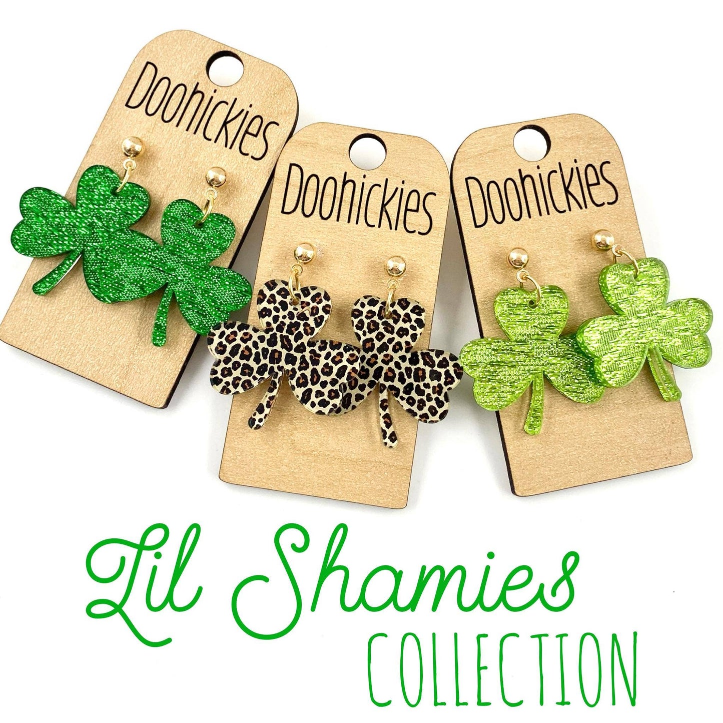 Doohickies - Lil' Shamies Collection - St. Patrick's Day Earrings: Lime Green Saffiano