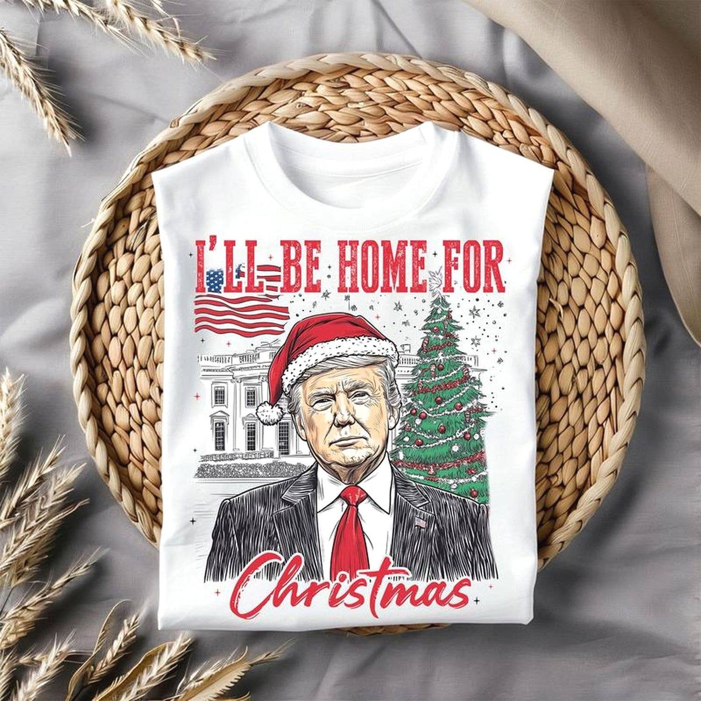 TheKingShirt - Trump Ill Be Home for Christmas - Funny Holiday T-Shirt: T-shirt / White / M