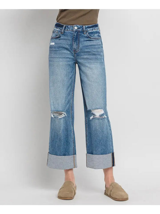 Super High Rise Cuff Baggy Wide Leg Jeans LV1459