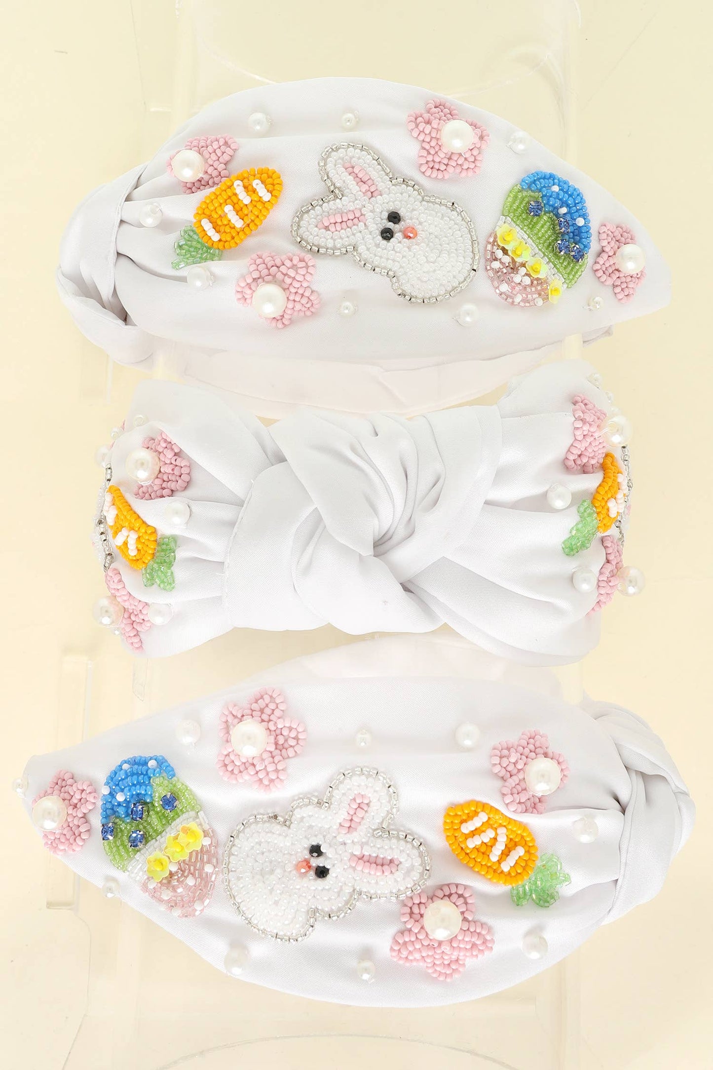Sophia Collection - Floral Easter Bunny Beaded Top Knotted Headband: Pink