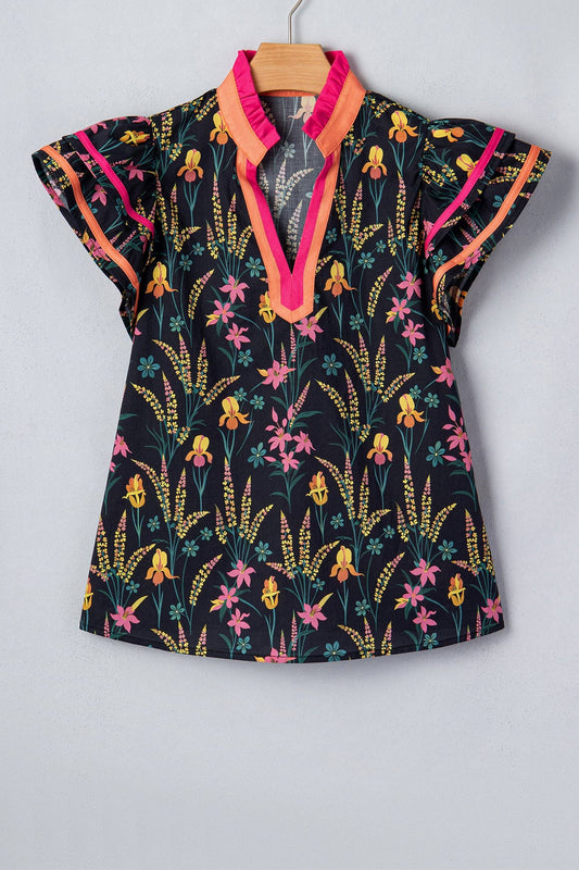 Black Floral Print Blouse