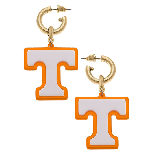 Canvas Style - Tennessee Volunteers Resin Logo Drop Hoop Earrings in Orange