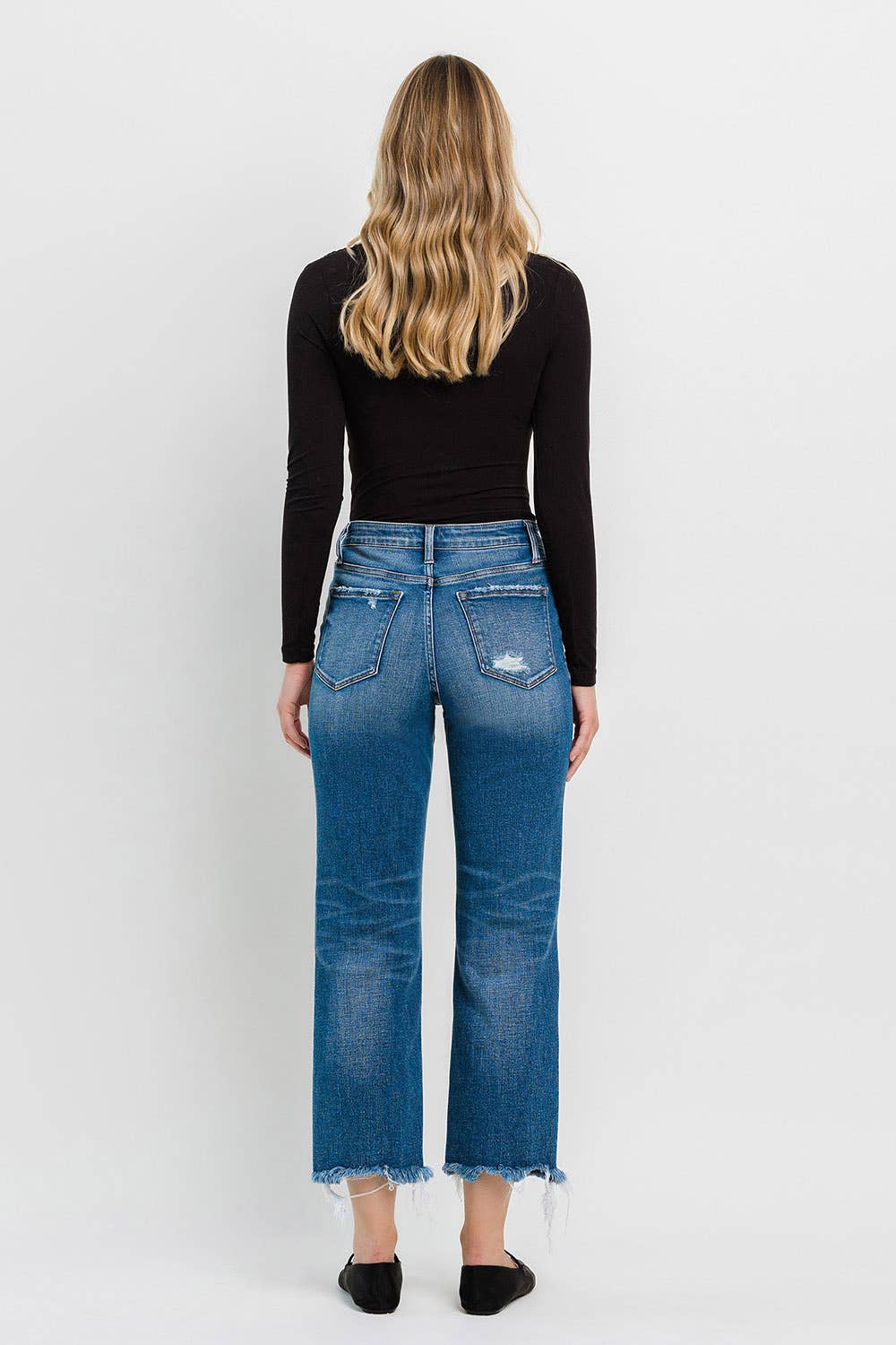 FLYING MONKEY - HIGH RISE FRAYED HEM CROP STRAIGHT JEANS F5569: ADMIRE