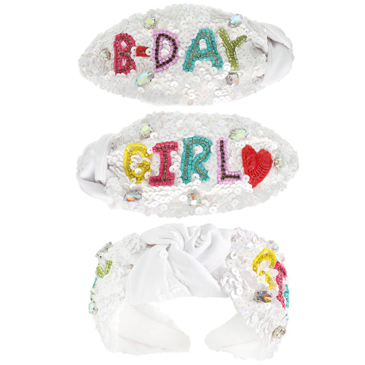 Sophia Collection - B-Day Girl Jewel Embellished Top Knotted Headband : Pink