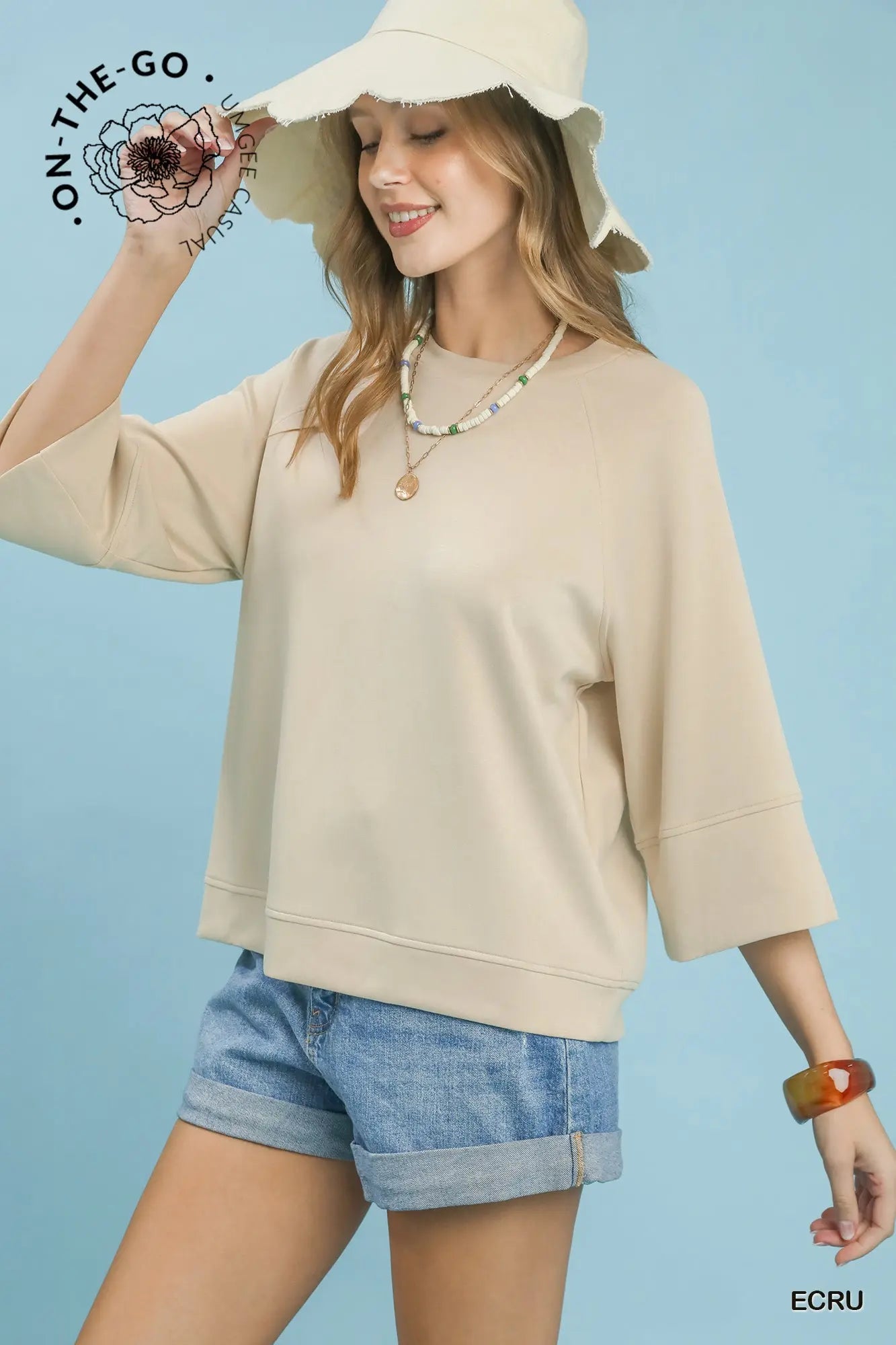 3/4 Sleeved Drop Shoulder Top