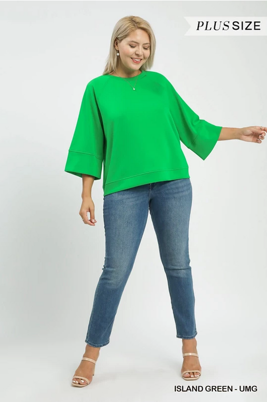 3/4 Sleeve Drop Shoulder Top-Plus