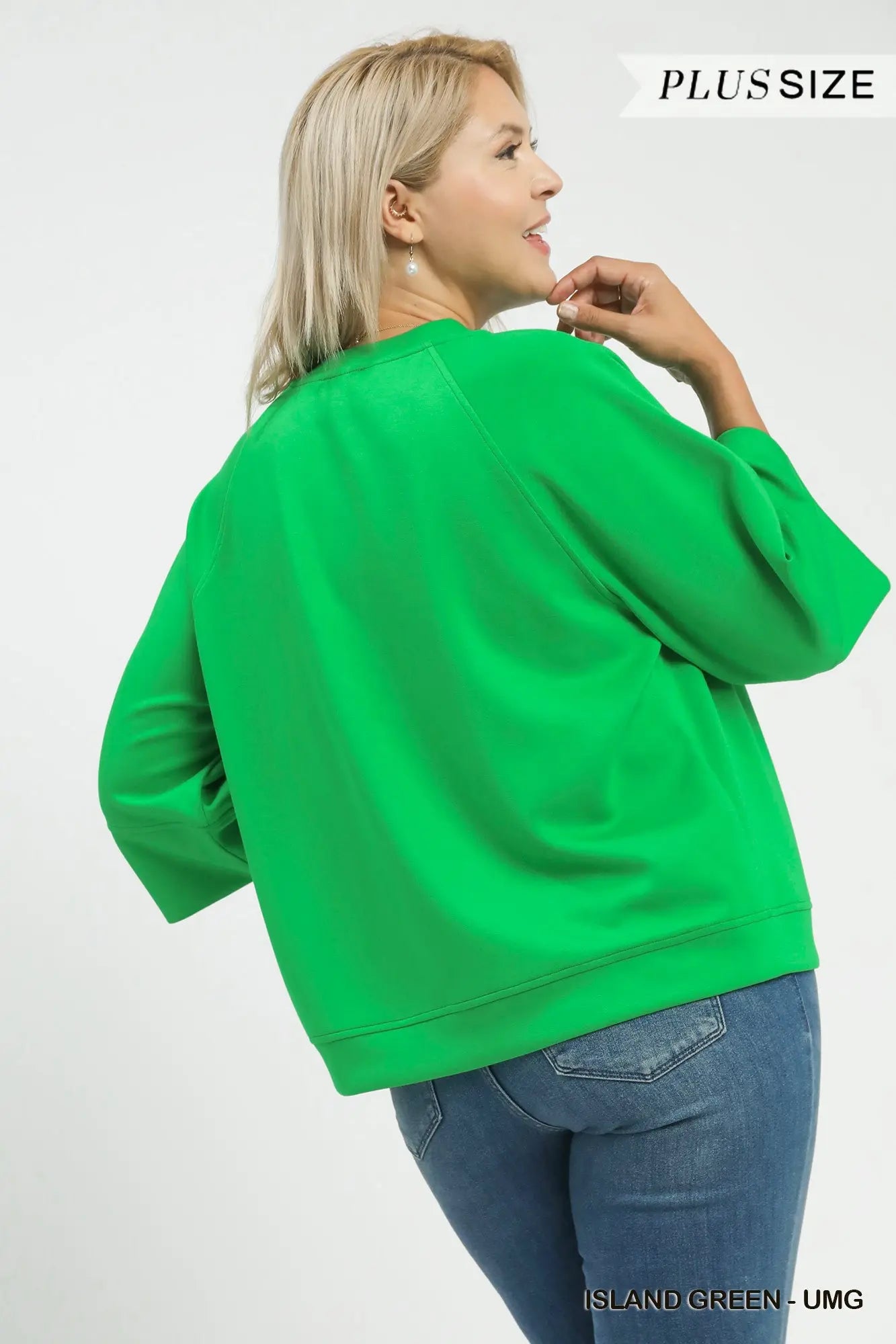 3/4 Sleeve Drop Shoulder Top-Plus