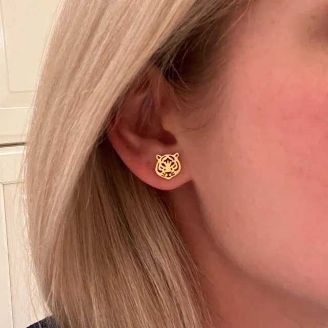 Tiger Football Stud Earrings-Gold