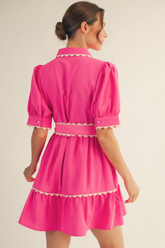 Scallop Trim Button Down Babydoll Dress