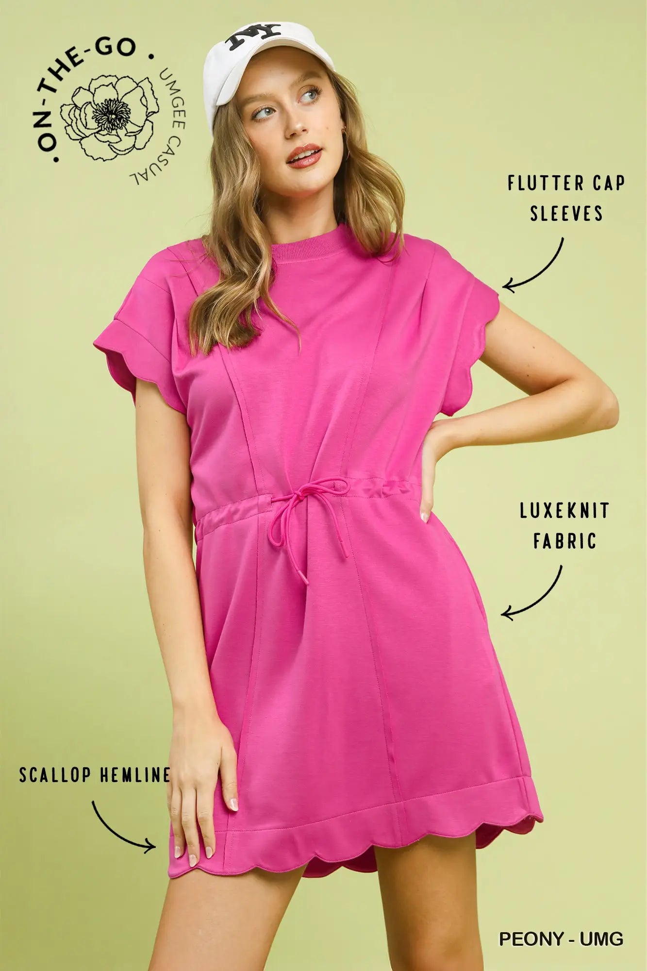 Scallop Hem Drawstring Luxe Knit Dress