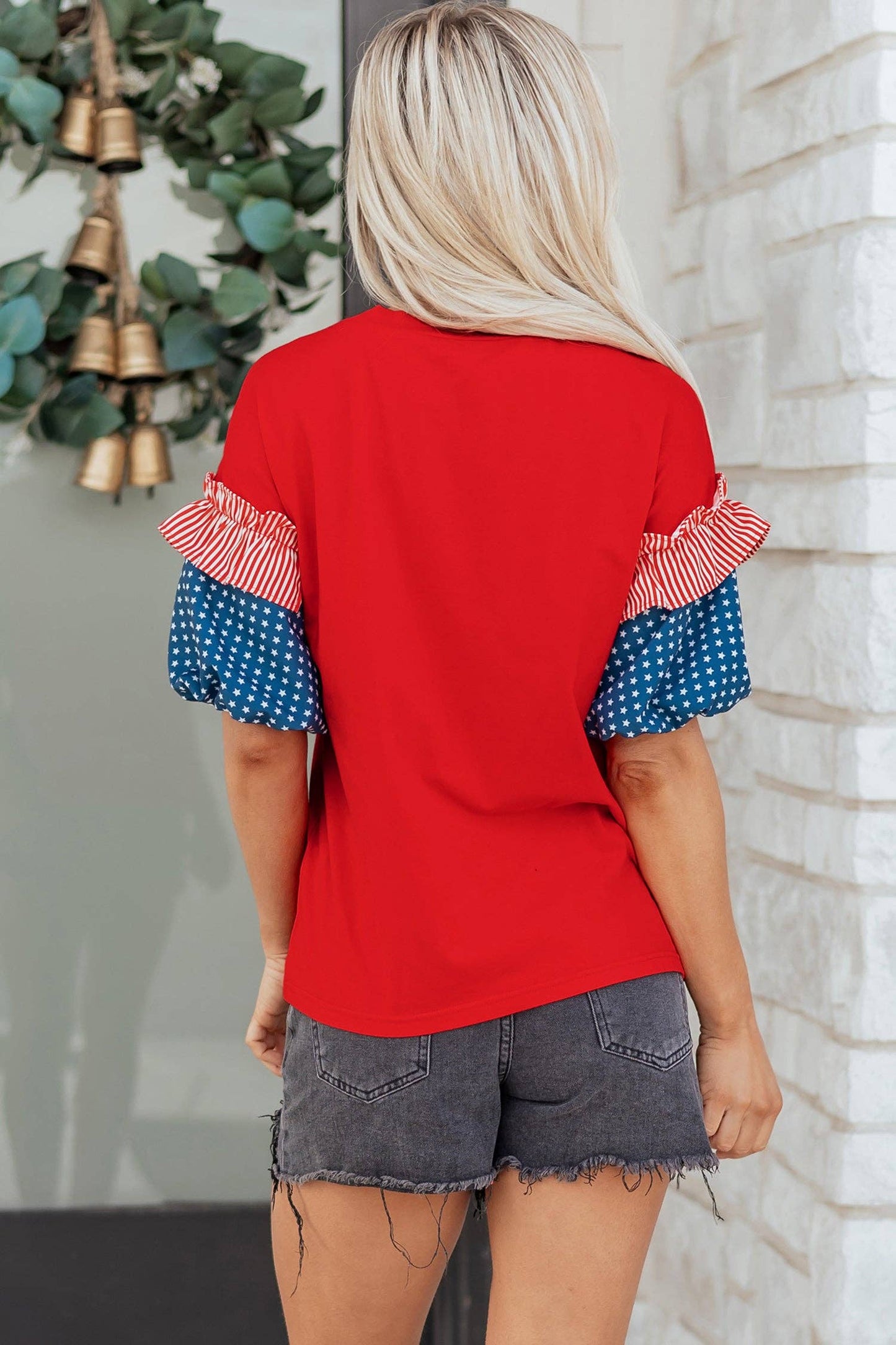Fiery Red Sequin USA Lettering Top