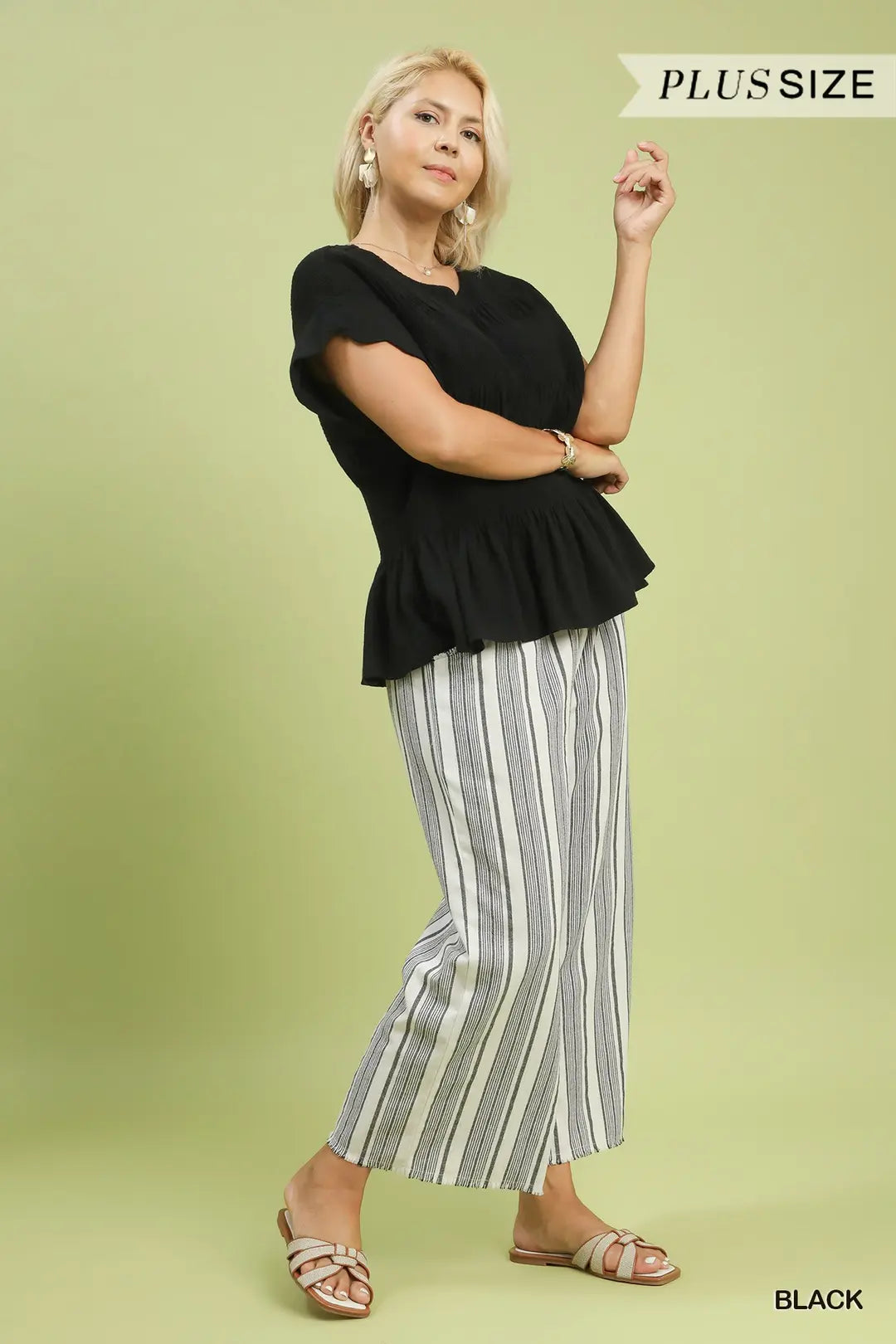 Linen Blend Smocked Peplum Top