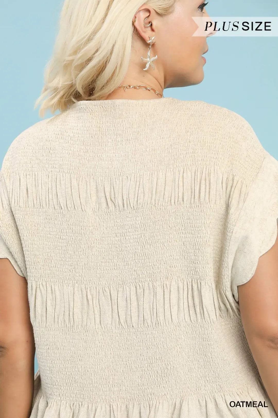 Linen Blend Smocked Peplum Top