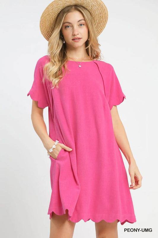 Scalloped Hem Linen Dress