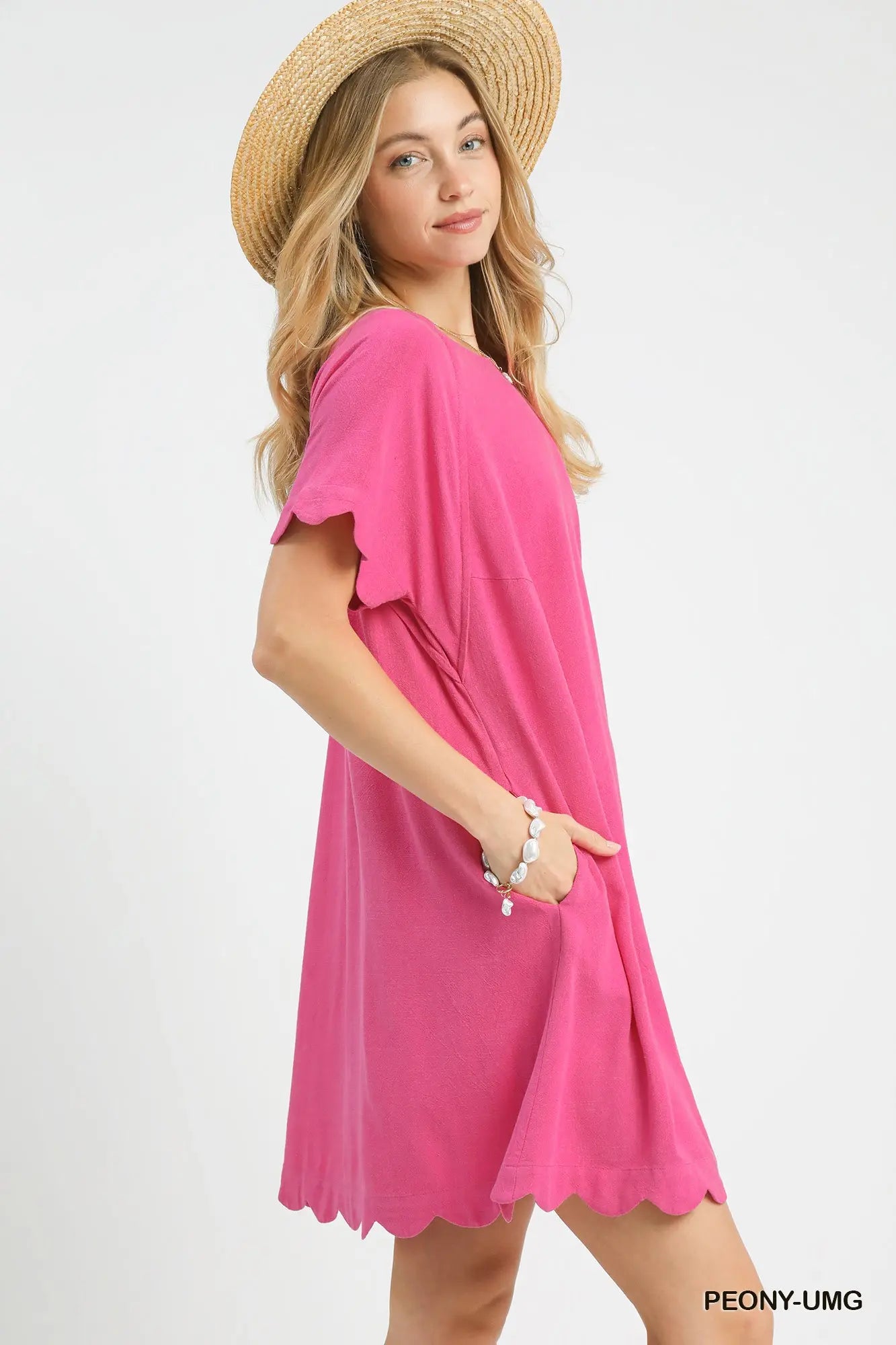 Scalloped Hem Linen Dress