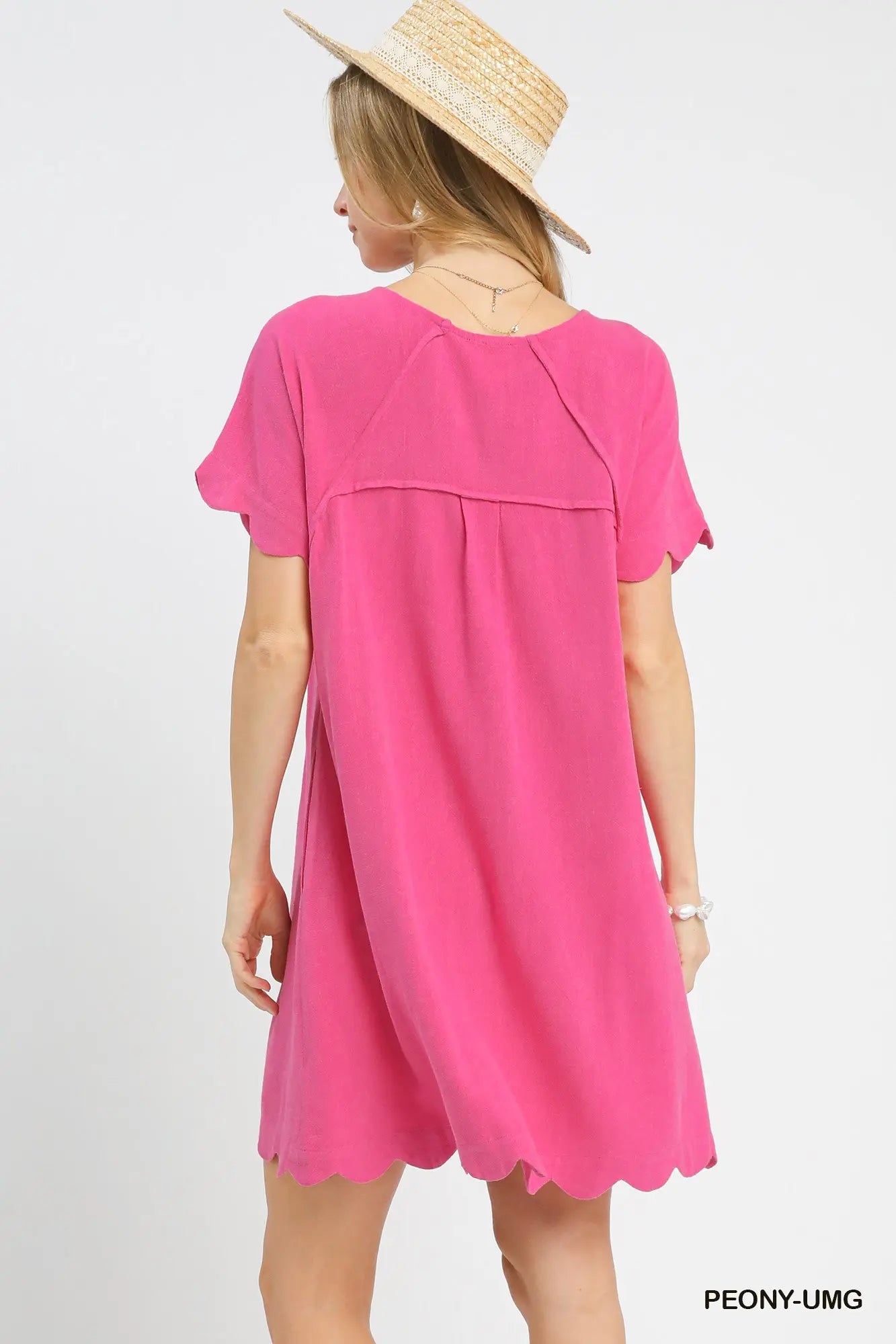 Scalloped Hem Linen Dress