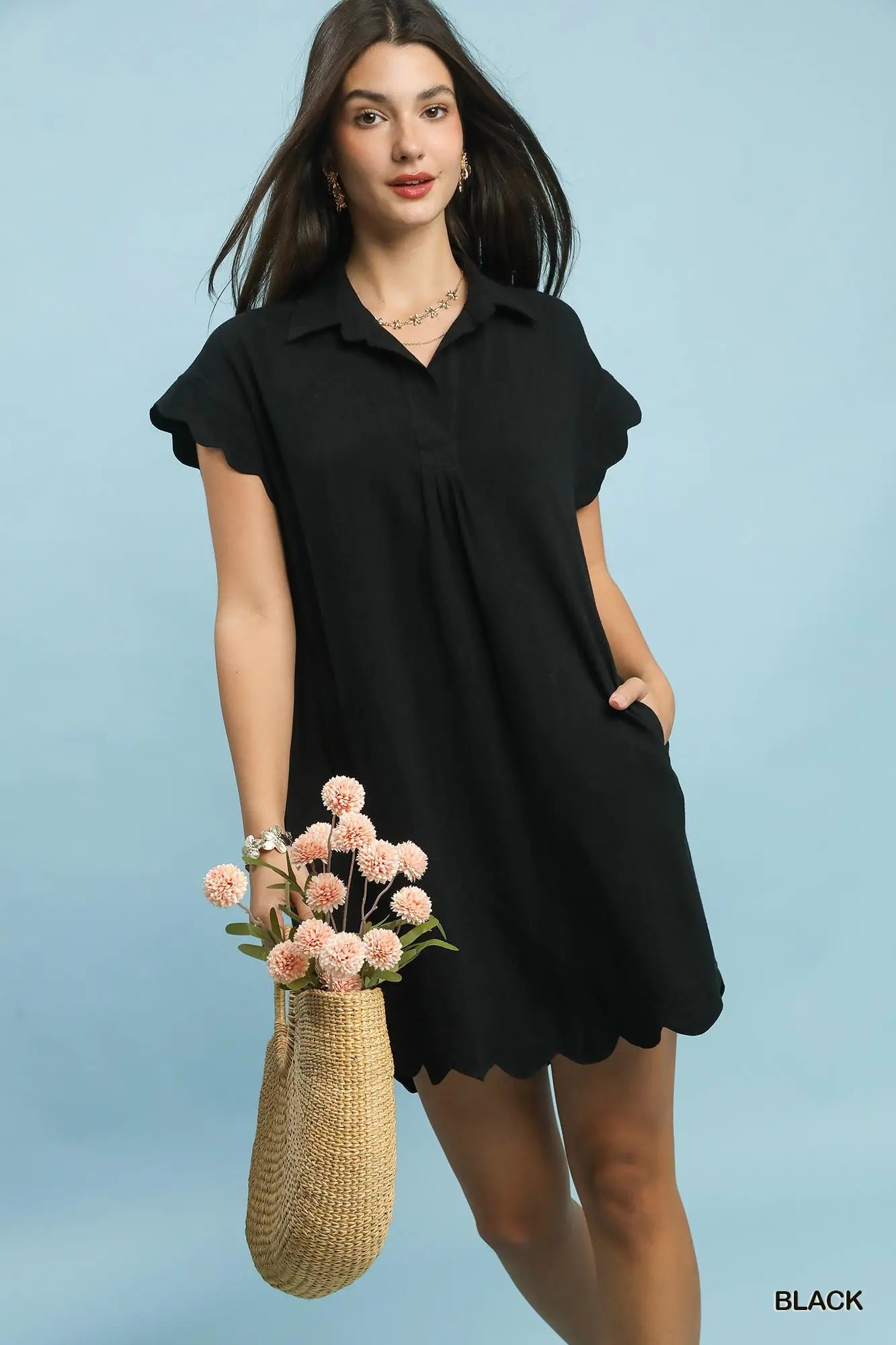 Linen Scalloped Hem Dress