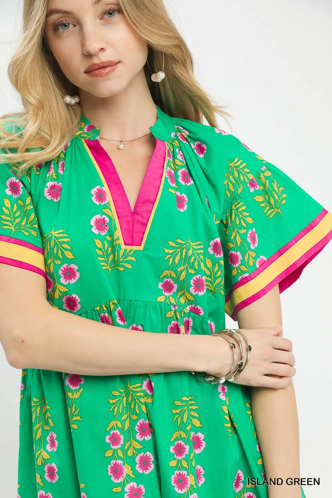 Floral Border Tiered Midi Dress
