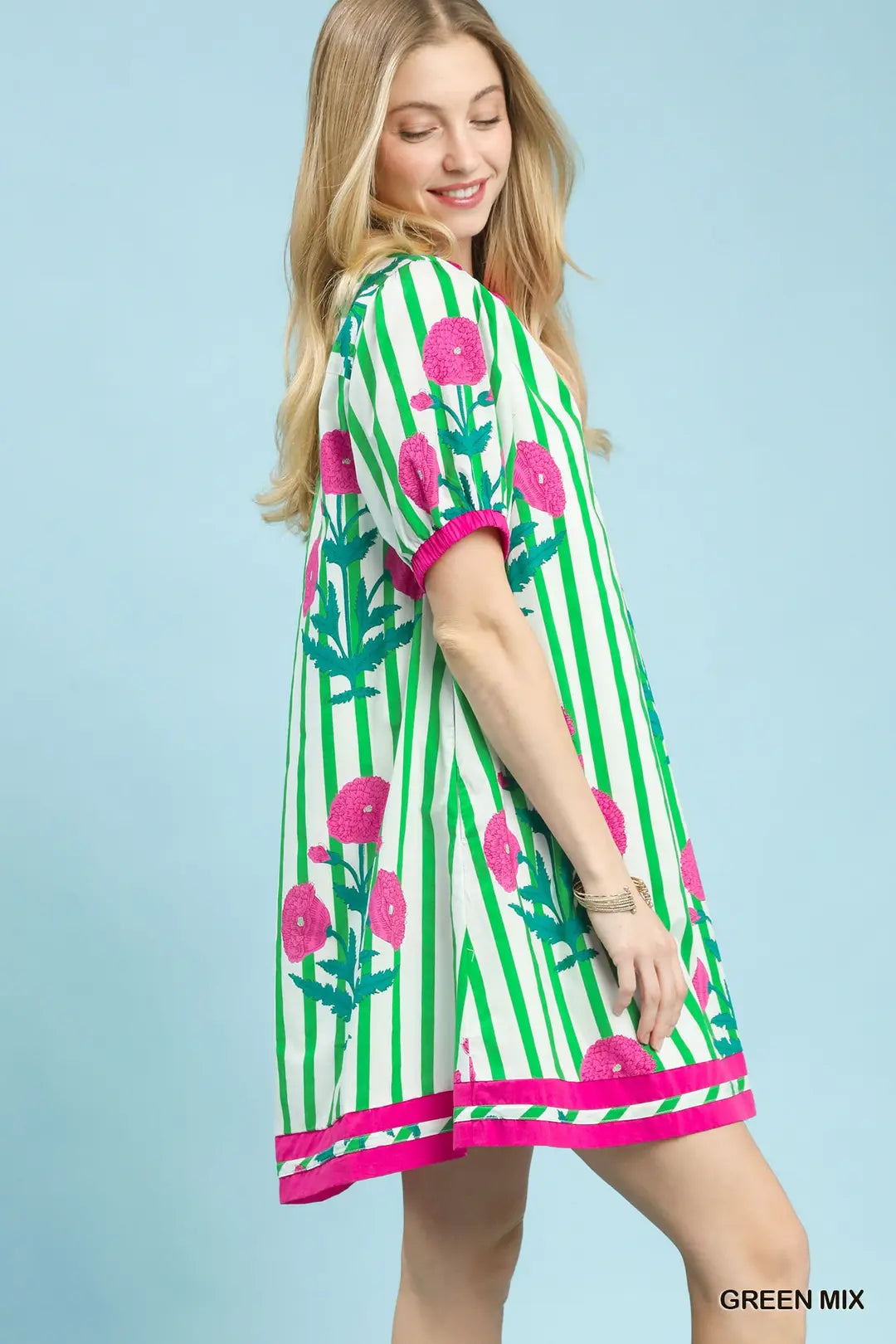 Mix Floral Stripe Contrast Dress