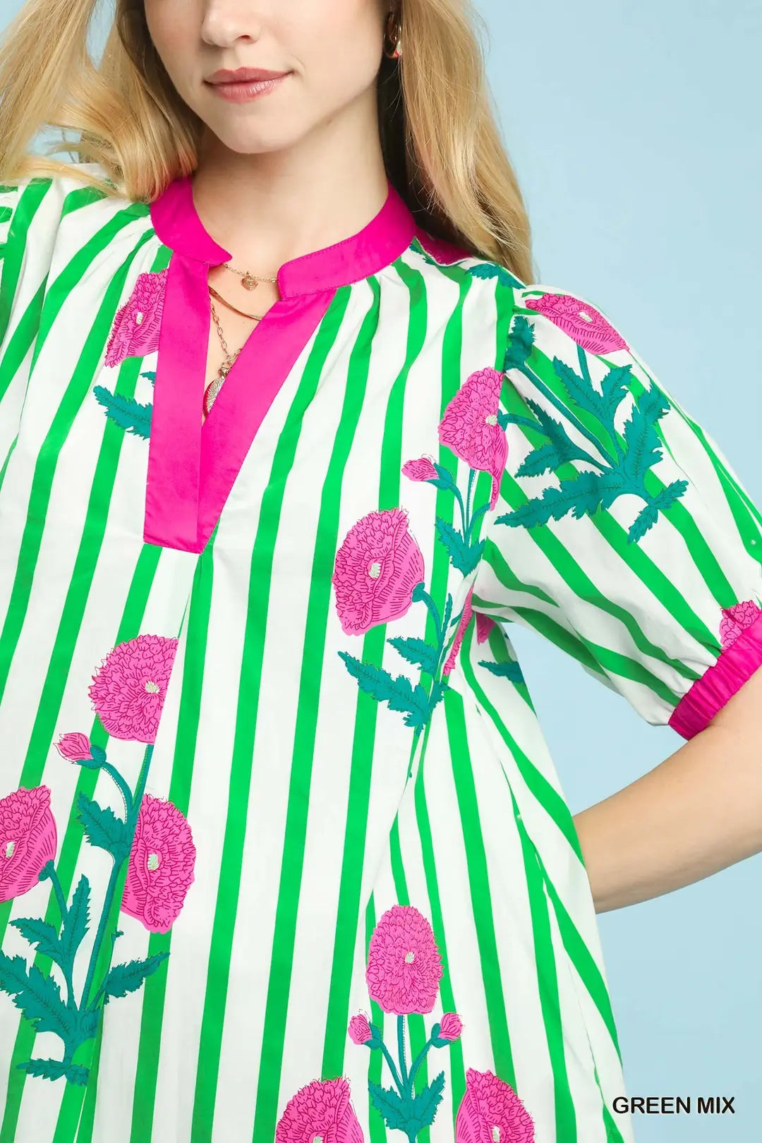 Mix Floral Stripe Contrast Dress