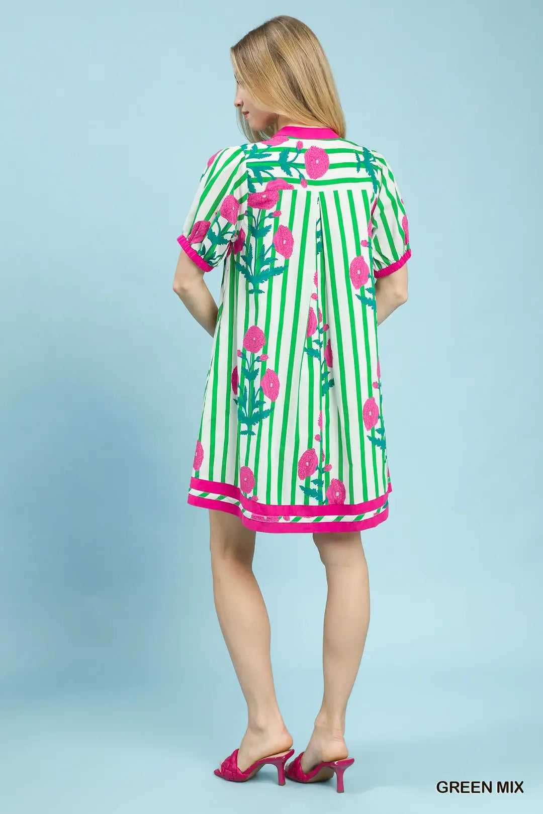 Mix Floral Stripe Contrast Dress