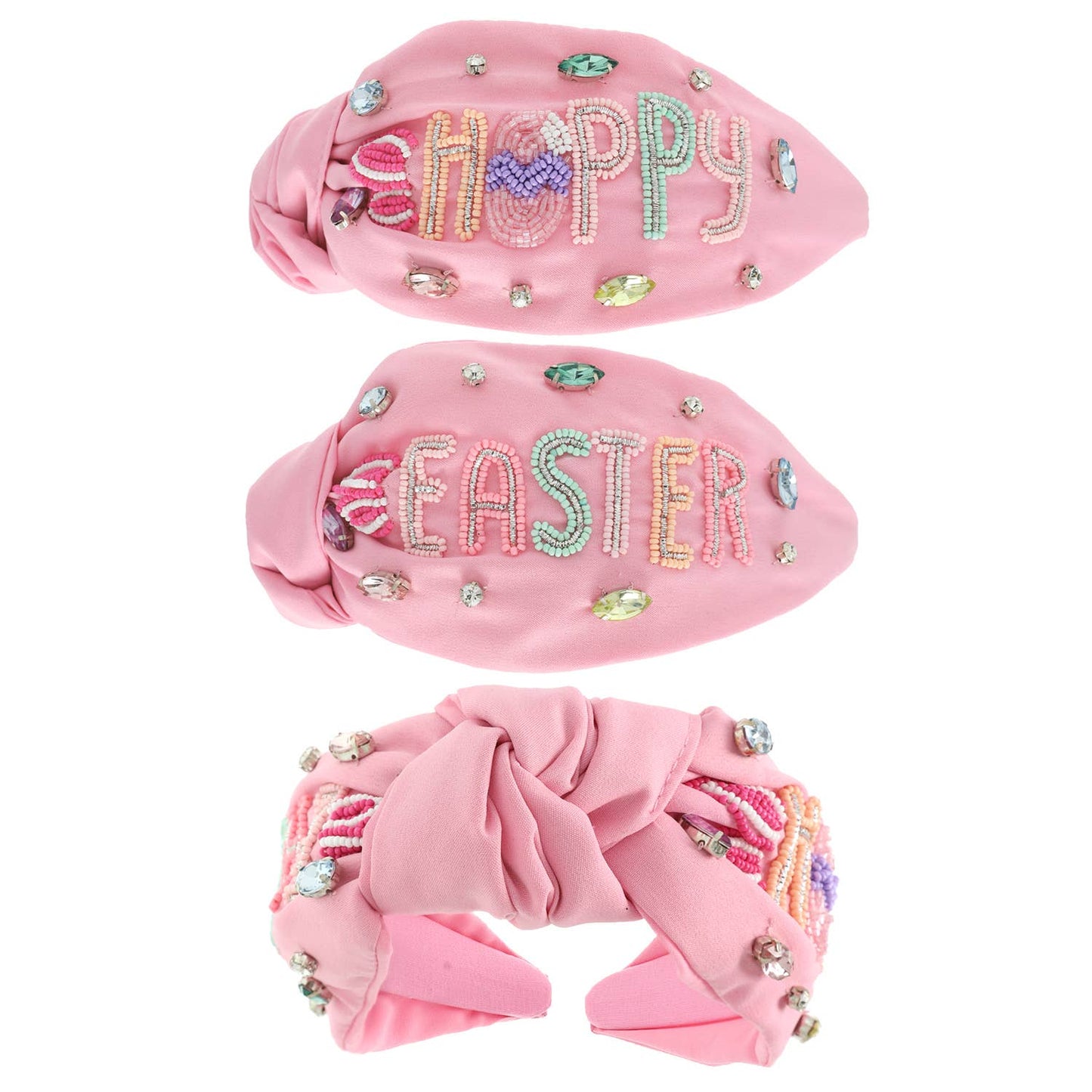 Sophia Collection - Floral Easter Bunny Beaded Top Knotted Headband: Pink