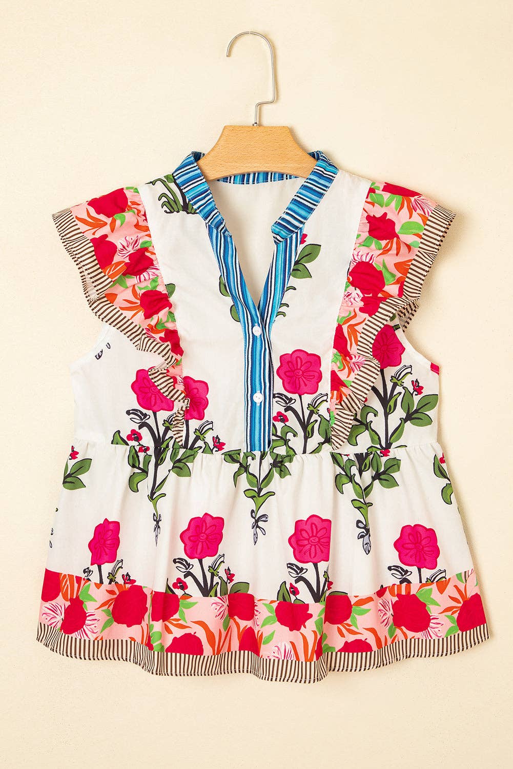 Floral Print Flutter Sleeve Blouse