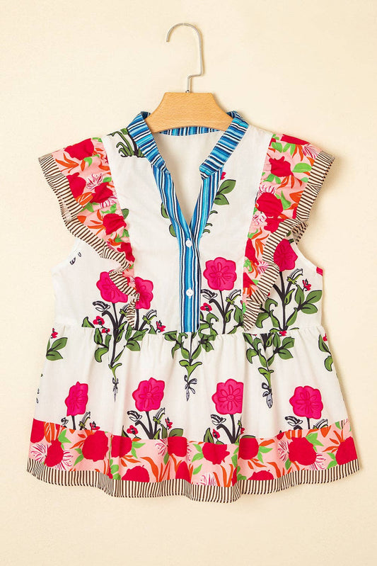 Floral Print Flutter Sleeve Blouse