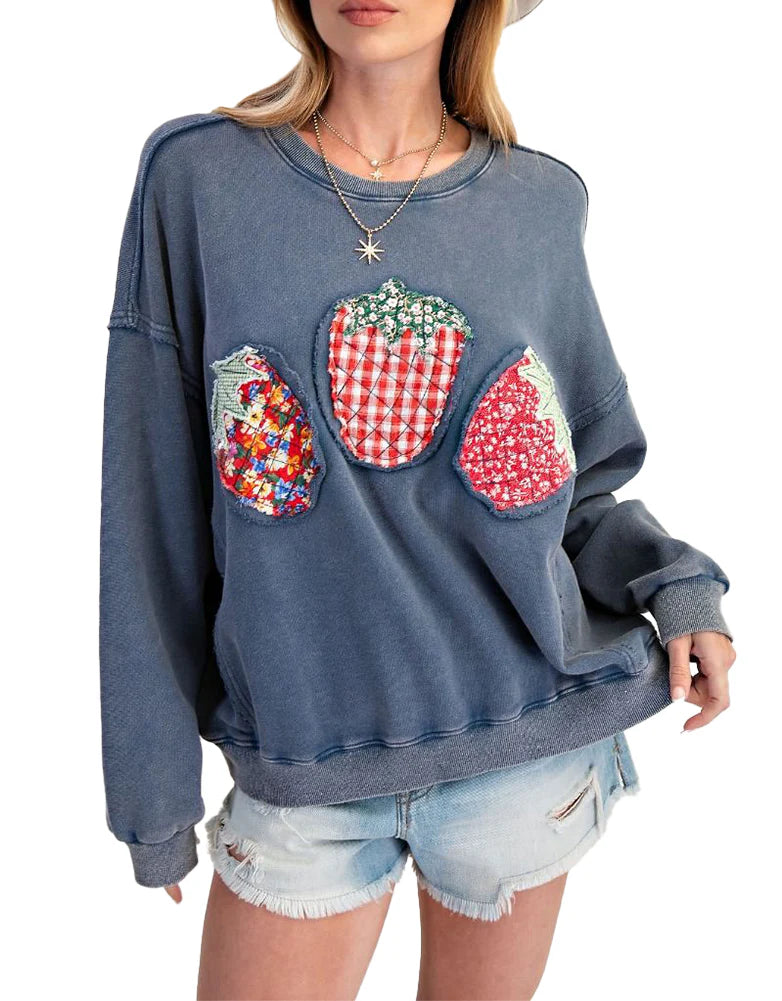 Strawberry Fruit Patch Navy Sweatshirt