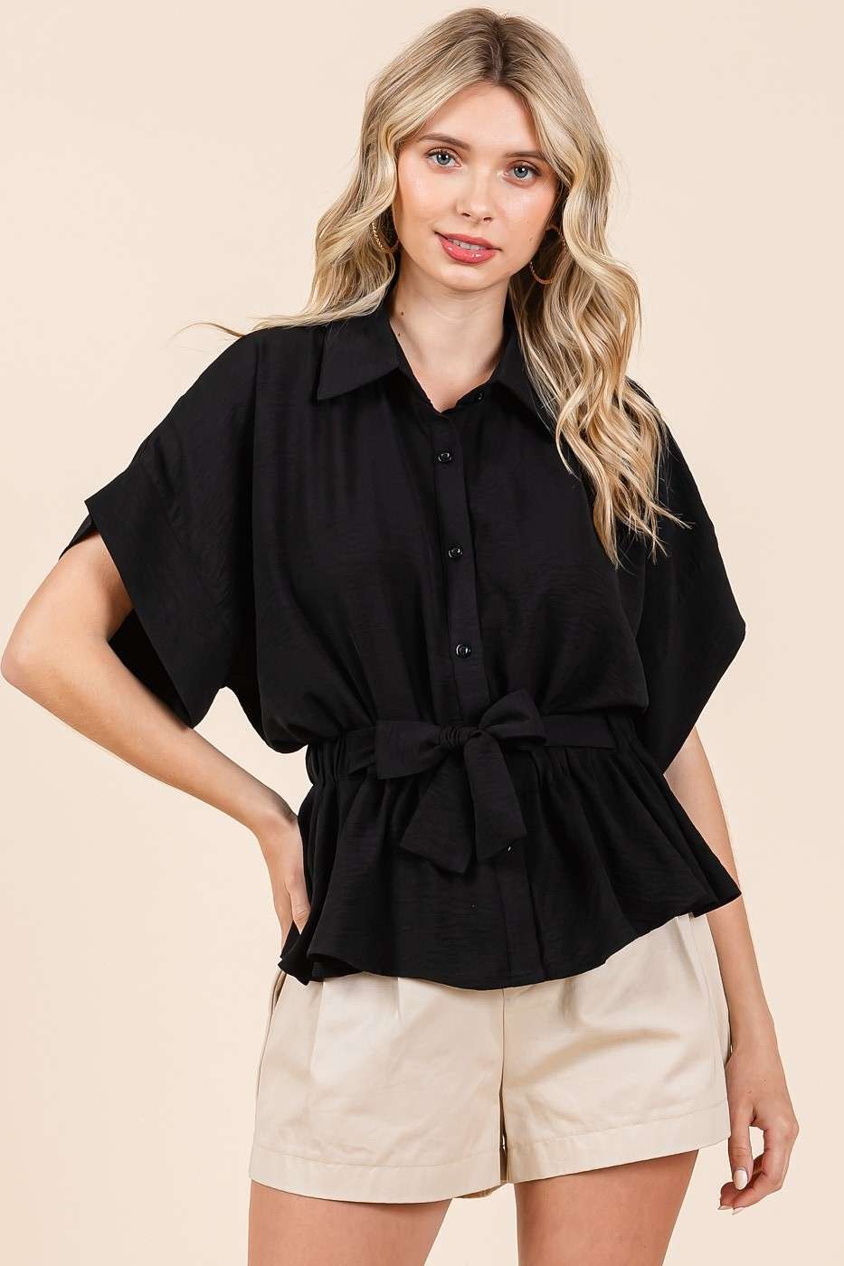 Airflow Elastic Waist Peplum Shirt Blouse