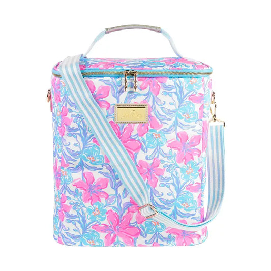 Lilly P Wine Carrier/ Cooler Bag (Pink/Blue Floral Cooler Bag)