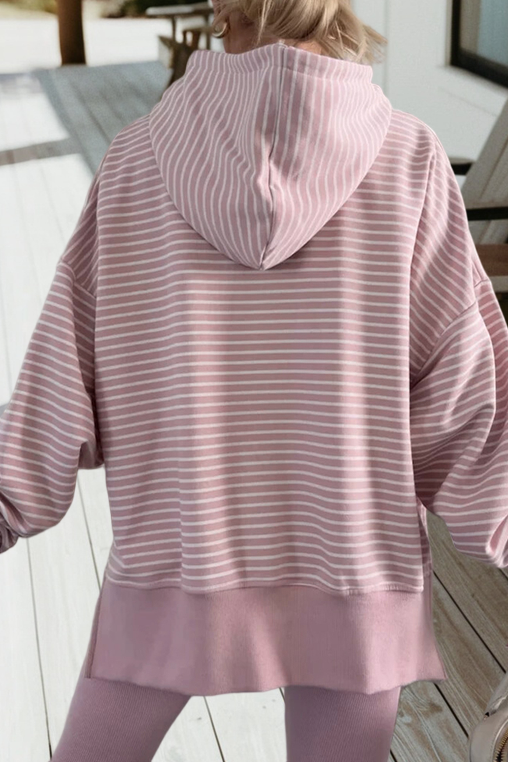 Thumbhole Side Slits Loose Fit Hoodie- M