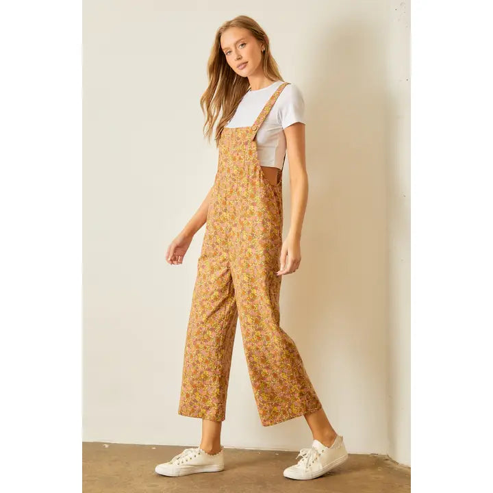 Floral Print Corduroy Overall