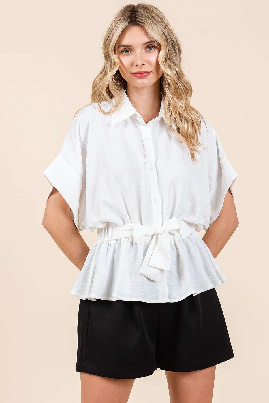 Airflow Elastic Waist Peplum Shirt Blouse