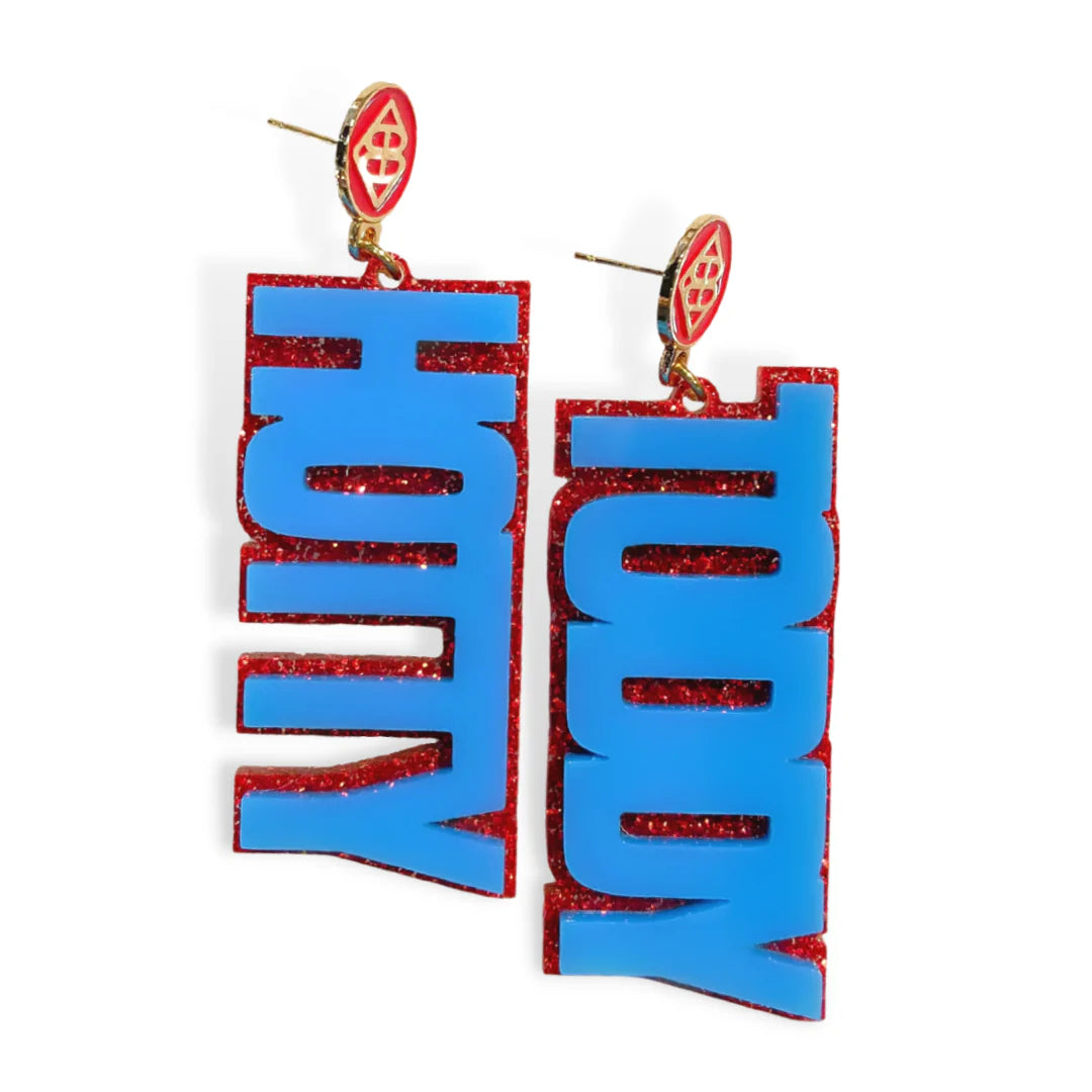 Ole Miss Powder Blue and Red Glitter HOTTY TODDY Earrings